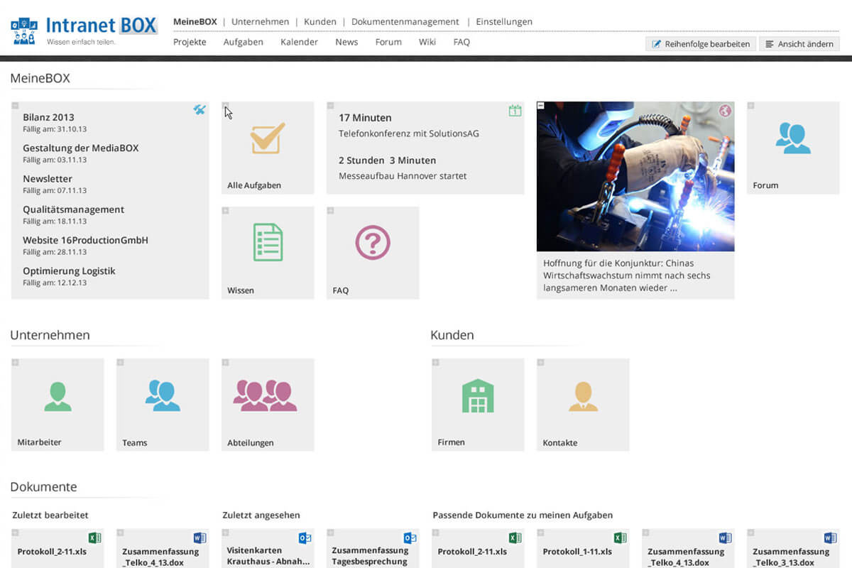 Erweiterungen Intranet Software Wissensdatenbank DashboardBOX